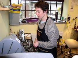 Jessica at her workbench